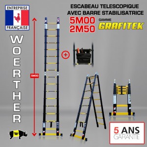 Escabeau télescopique 5M Woerther Gamme Pro Grafitek avec son