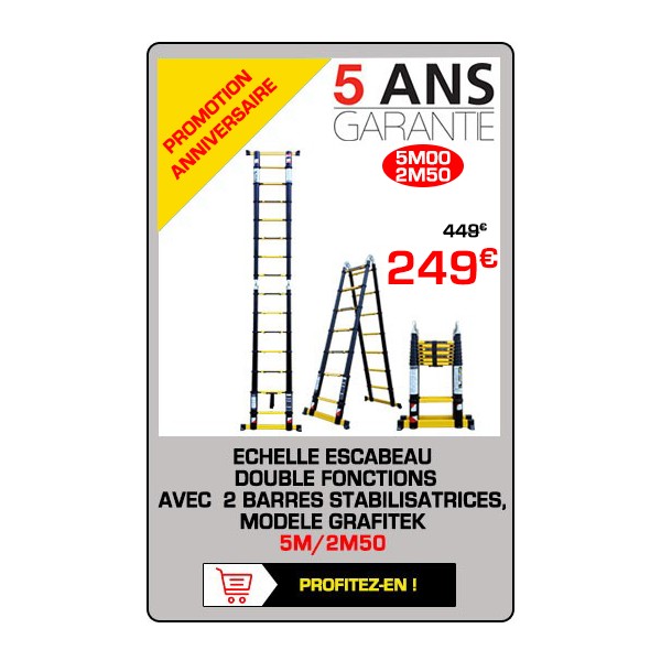 Echelle-escabeau télescopique Woerther 5m60 Grafitek - Avec doubles barres  stabilisatrices - Garantie 5 ans - Brico Privé