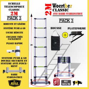 ECHELLE COULISSANTE 2M AVEC BARRE STABILISATRICE +  PLATEFORME ET HOUSSE