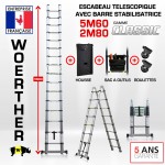 ECHELLE ESCABEAU DOUBLE FONCTIONS WOERTHER, MODELE CLASSIC 5.60M/2.8M - PACK 5 (AVEC HOUSSE, SAC A OUTILS, ROULETTES)