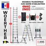 ECHELLE ESCABEAU DOUBLE FONCTIONS WOERTHER, MODELE CLASSIC 4.40M/2.2M - PACK 5 (AVEC HOUSSE, SAC A OUTILS ET PATINS HIGHBLOCK)