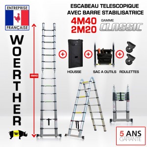 Escabeau télescopique Hauteur de 4M40 avec housse, tapis et patins