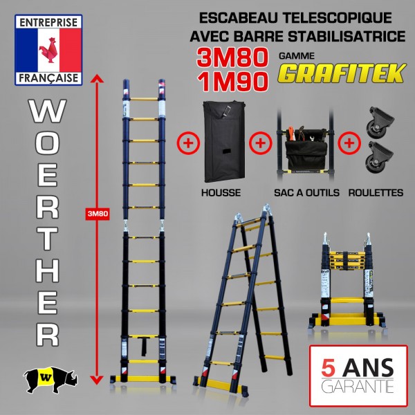 echelle telescopique et escabeau telescopique, woerther pack 2 avec housse