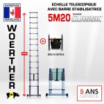 Echelle télescopique 5m 20 Classic avec barre stabilisatrice + Sac à outils outils