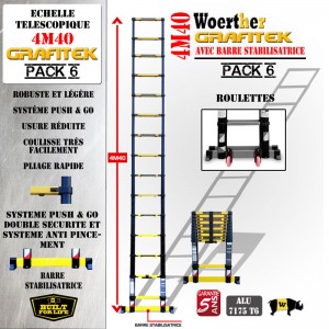 ECHELLE 4M40 GRAFITEK AVEC BARRE STABILISATRICE + ROULETTES