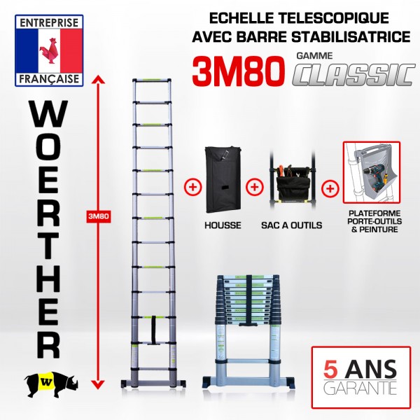 Echelle t&eacute;lescopique 3m80 Classic | Pack Essentiel
