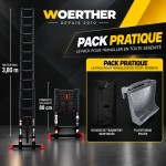 Echelle t&eacute;lescopique 3m80 Grafitek avec barre stabilisatrice + housse + plateforme porte-outils & peinture