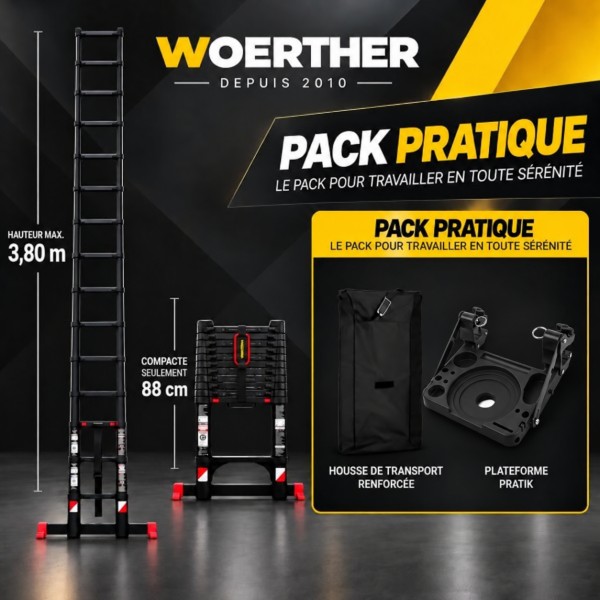 Echelle t&eacute;lescopique 3m80 Grafitek | Pack Pratique