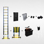 Echelle télescopique 3m80 Grafitek avec barres stabilisatrice + Housse + plateforme outils & peinture + spo + Roulettes + patins
