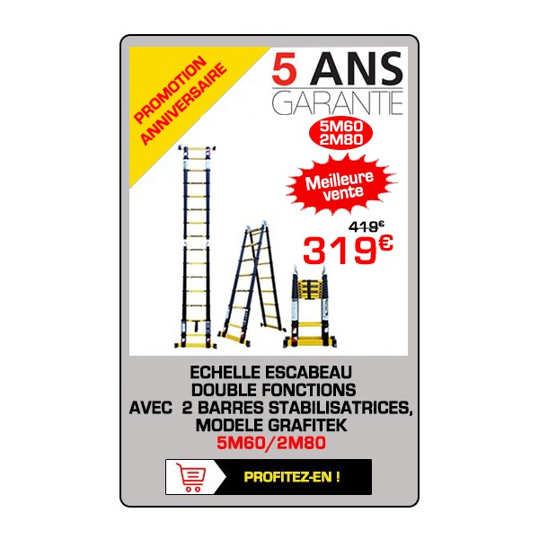Echelle télescopique Grafitek - 4.4m, avec barre stabilisatrice (echelle- telescopique-woerther.com) –