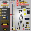 ECHELLE ESCABEAU TELESCOPIQUE WOERTHER DOUBLE BARRES STABILISATRICES, DOUBLE FONCTIONS GRAFITEK 6M20/3M10 - PACK 5