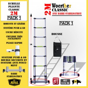 ECHELLE COULISSANTE 2M AVEC BARRE STABILISATRICE + HOUSSE