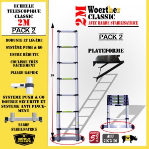 ECHELLE COULISSANTE 2M AVEC BARRE STABILISATRICE + PLATEFORME