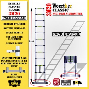 ECHELLE COULISSANTE 3M20 CLASSIC AVEC BARRE STABILISATRICE