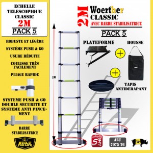 ECHELLE COULISSANTE 2M AVEC BARRE STABILISATRICE + PLATEFORME +HOUSSE + ET TAPIS