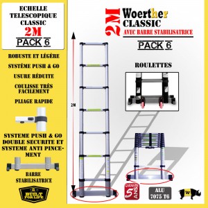 ECHELLE COULISSANTE 2M AVEC BARRE STABILISATRICE + ROULETTES