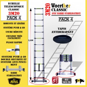 ECHELLE COULISSANTE 3M20 CLASSIC AVEC BARRE STABILISATRICE + TAPIS