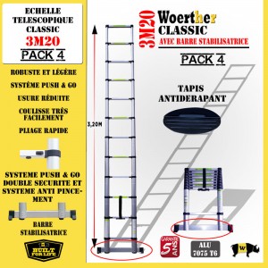 ECHELLE COULISSANTE 3M20 CLASSIC AVEC BARRE STABILISATRICE + TAPIS