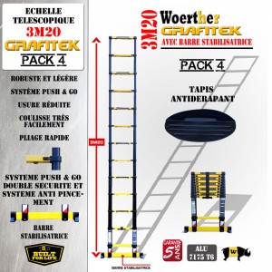 ECHELLE COULISSANTE 3M20 PRO GRAFITEK AVEC BARRE STABILISATRICE + TAPIS