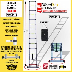 ECHELLE COULISSANTE 4M40 AVEC BARRE STABILISATRICE + HOUSSE