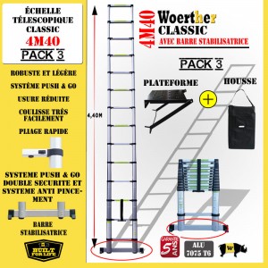 ECHELLE COULISSANTE 4M40 AVEC BARRE STABILISATRICE + PLATEFORME ET HOUSSE