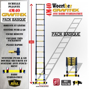 ECHELLE COULISSANTE 4M40 GRAFITEK AVEC BARRE STABILISATRICE - PACK BASIQUE