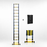 Echelle t&eacute;lescopique 4m40 Grafitek avec sa barre stabilisatrice + Housse