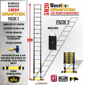 ECHELLE COULISSANTE 5M20 GAMME GRAFITEK AVEC HOUSSE DE TRANSPORT