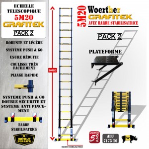 ECHELLE COULISSANTE 5M20 GAMME GRAFITEK AVEC PLATEFORME