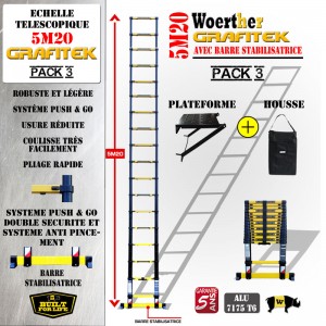 ECHELLE COULISSANTE 5M20 GAMME GRAFITEK AVEC PLATEFORME ET HOUSSE