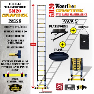 ECHELLE COULISSANTE 5M20 GAMME GRAFITEK AVEC PLATEFORME, HOUSSE ET TAPIS