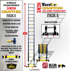 ECHELLE COULISSANTE 5M20 GAMME GRAFITEK AVEC ROULETTES