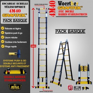 PROMO LEBONCOIN - ÉCHELLE ESCABEAU DOUBLE FONCTIONS WOERTHER DOUBLE BARRES STABILISATRICES, MODÈLE GRAFITEK 4M40/2M20