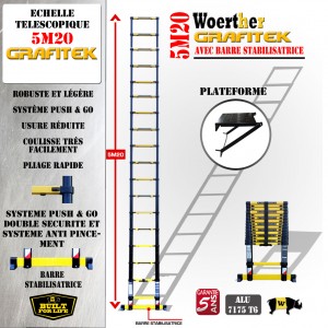 Echelle 5m20 Grafitek avec barre stabilisatrice + Plateforme + Livraison