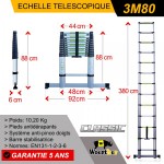 ECHELLE 3M80 CLASSIC AVEC BARRE DE STABILISATION, AVEC HOUSSE ET PLATEFORME