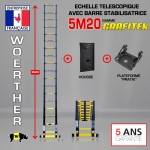 Echelle télescopique 5m20 GRAFITEK avec barre stabilisatrice + housse + plateforme "PRATIK"