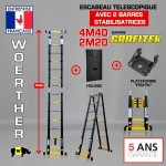 ECHELLE ESCABEAU 2 BARRES STABILISATRICES, MOD&Egrave;LE GRAFITEK 4M40/2M20 - PACK 2 (AVEC HOUSSE ET PLATEFORME "PRATIK")