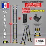 ECHELLE ESCABEAU 2 FONCTIONS - 2 BARRES STABILISATRICES, GRAFITEK 5M/2M50 - PACK 2 (AVEC HOUSSE ET PLATEFORME "PRATIK")