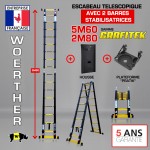 ECHELLE ESCABEAU TELESCOPIQUE 2 BARRES STABILISATRICES, GRAFITEK 5M60/2M80 - PACK 2 (AVEC HOUSSE ET PLATEFORME "PRATIK")