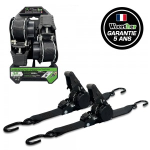  2x Sangles &agrave; cliquet automatique Woerther - 3m - 600kg de r&eacute;stitance &agrave; la rupture