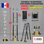  ECHELLE ESCABEAU DOUBLE FONCTIONS WOERTHER, MODÈLE GRAFITEK 4M40/2M20 - PACK 4 (AVEC HOUSSE ET SAC A OUTILS)