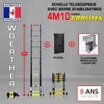 Echelle télescopique 4m 10 Grafitek avec barre stabilisatrice