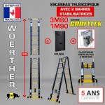 ESCABEAU DOUBLE FONCTIONS DOUBLE BARRES STABILISATRICES, MOD&Egrave;LE GRAFITEK 3M80/1.9M - PACK 2 (AVEC HOUSSE ET PLATEFORME