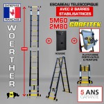 ECHELLE ESCABEAU TELESCOPIQUE 2 BARRES STABILISATRICES, GRAFITEK 5M60/2M80 - PACK 2 (AVEC HOUSSE ET PLATEFORME "PRATIK")