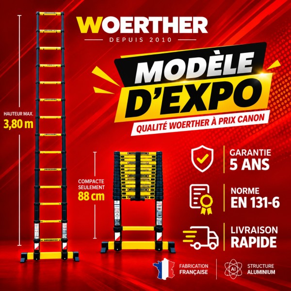 &Eacute;chelle t&eacute;lescopique Woerther Grafitek 3m80 - Mod&egrave;le d&rsquo;exposition