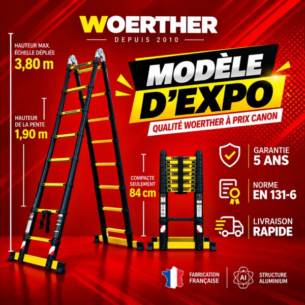 Escabeau t&eacute;lescopique Woerther Grafitek 3m80 - Mod&egrave;le d&rsquo;exposition