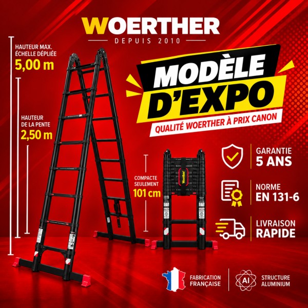 Escabeau t&eacute;lescopique Woerther Grafitek 5m - Mod&egrave;le d&rsquo;exposition