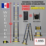 ECHELLE ESCABEAU DOUBLE FONCTIONS WOERTHER, MODÈLE GRAFITEK 5M60/2M80 - PACK 4 (AVEC HOUSSE ET SAC A OUTILS)