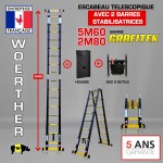 ECHELLE ESCABEAU DOUBLE FONCTIONS WOERTHER DOUBLE BARRES STABILISATRICES, GRAFITEK 5M60/2M80 - PACK 4 (AVEC ROULETTES)