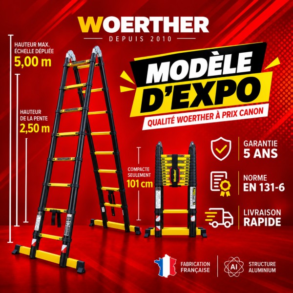 Escabeau t&eacute;lescopique Woerther Grafitek 5m - Mod&egrave;le d&rsquo;exposition